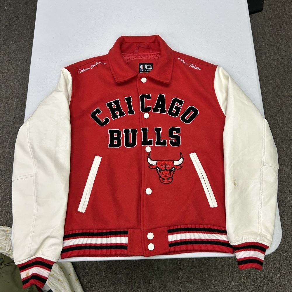 NBA Ultra Game Chicago Bulls Varsity Jacket Mens S Red Wool Leather Sleeves